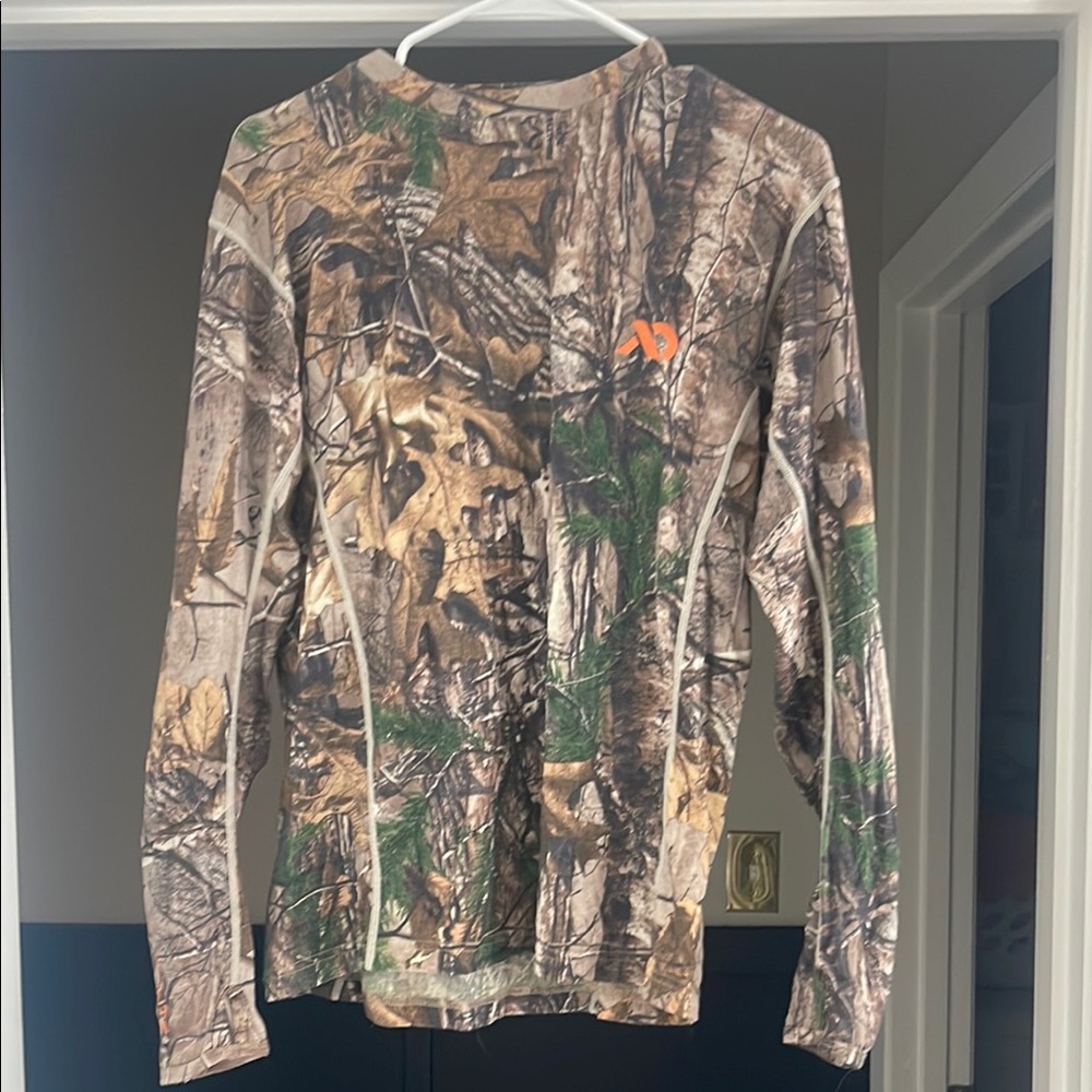Camo Long Sleeve Shirt with Orange Logo
